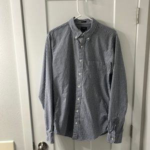 Jcrew men’s blue/white gingham button down casual shirt, large tall. Slim fit.